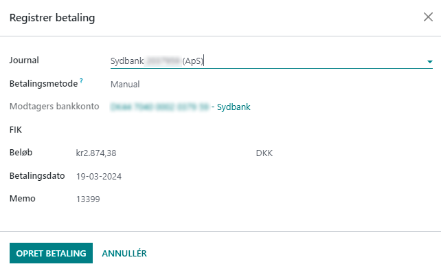 Bankbetaling i Odoo